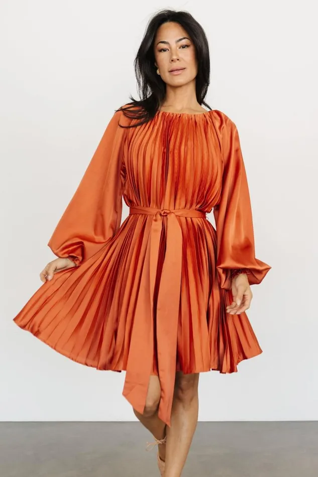 Women Sintra Pleated Short Dress Vintage Rust Baltic Born Short Dresses Women Sintra Pleated Short Dress Vintage Rust Baltic Born Short Dresses