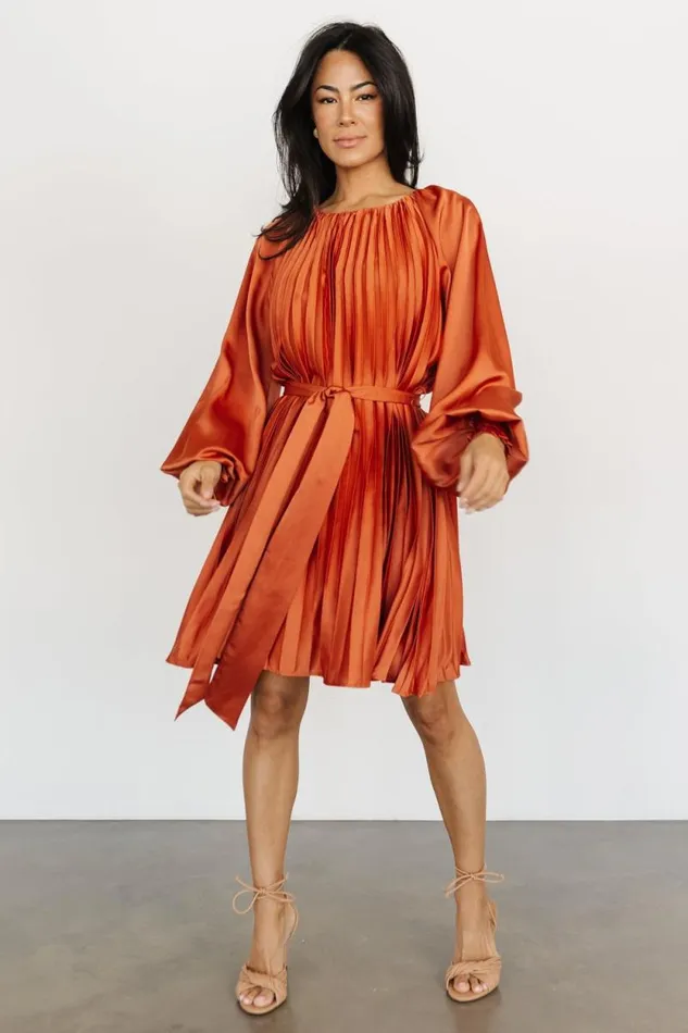 Women Sintra Pleated Short Dress Vintage Rust Baltic Born Short Dresses Women Sintra Pleated Short Dress Vintage Rust Baltic Born Short Dresses