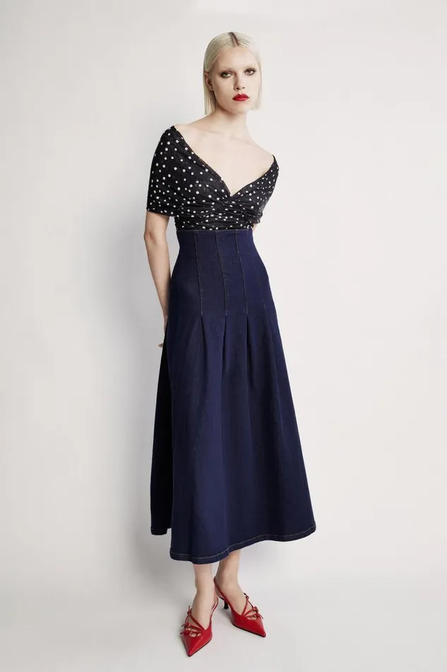 Women Skirts Bardot Zeta Denim Midi Skirt In Dark Dark