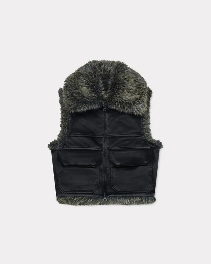 Women Sleeveless Aviator Bomber Jacket With Fake Fur Black Kenzo Jackets And Coats