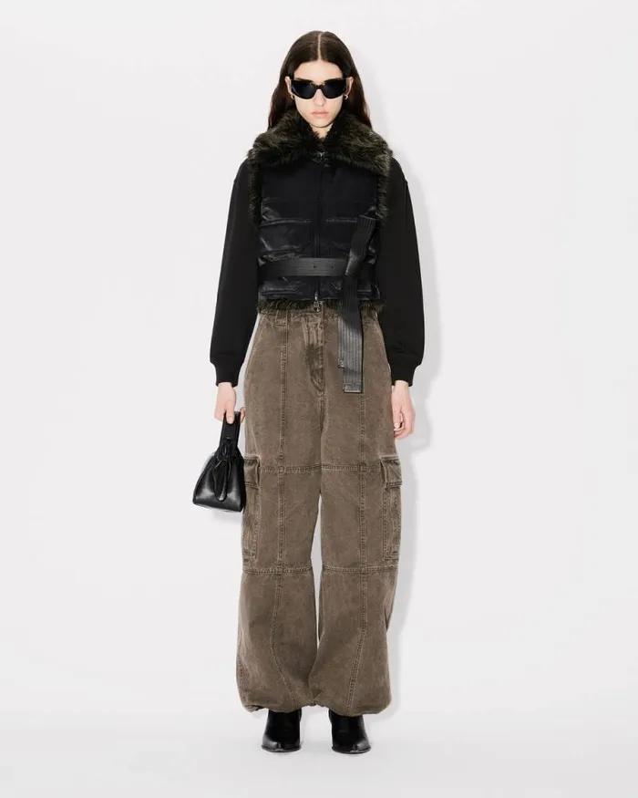 Women Sleeveless Aviator Bomber Jacket With Fake Fur Black Kenzo Jackets And Coats