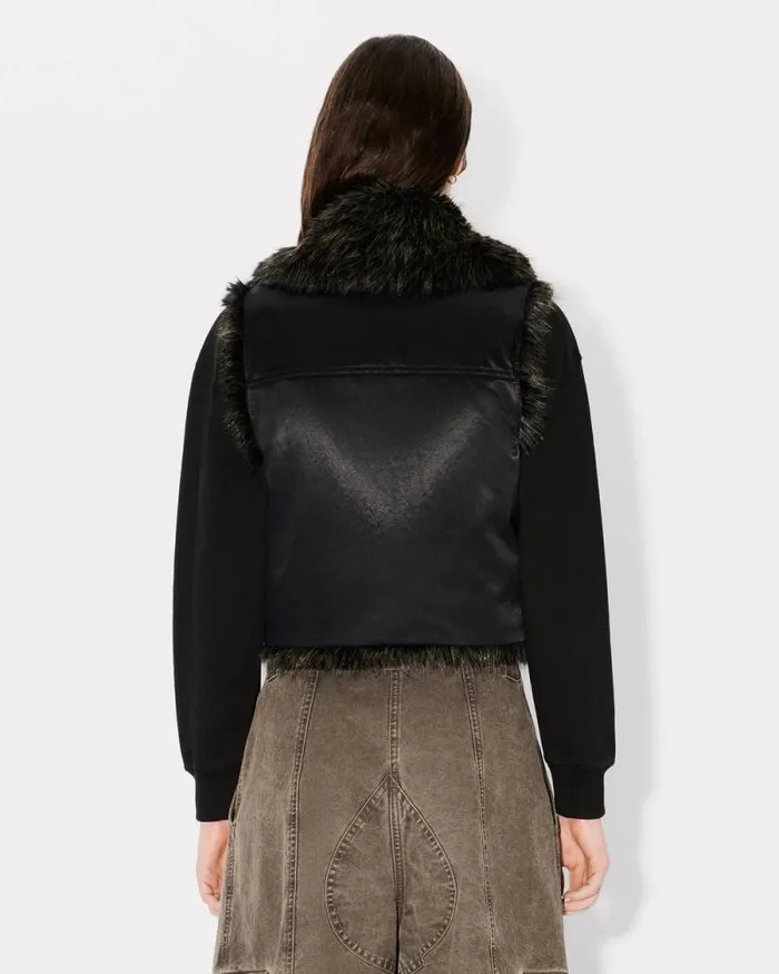 Women Sleeveless Aviator Bomber Jacket With Fake Fur Black Kenzo Jackets And Coats