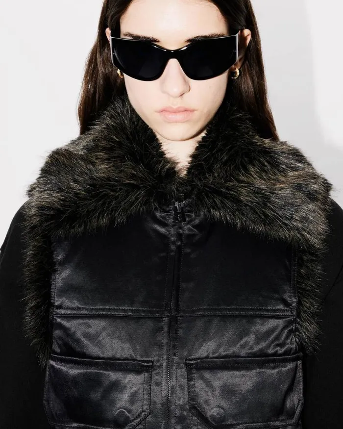 Women Sleeveless Aviator Bomber Jacket With Fake Fur Black Kenzo Jackets And Coats