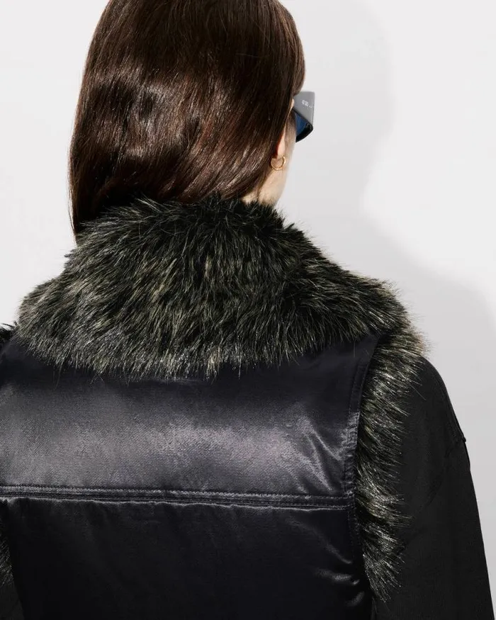 Women Sleeveless Aviator Bomber Jacket With Fake Fur Black Kenzo Jackets And Coats