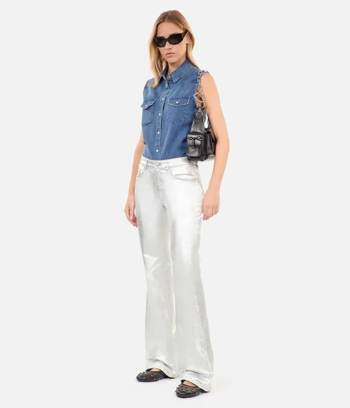 Women Sleeveless Blue Denim Shirt THE KOOPLES Blouses and Shirts
