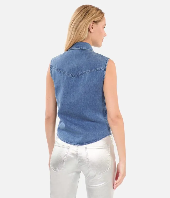 Women Sleeveless Blue Denim Shirt THE KOOPLES Blouses and Shirts