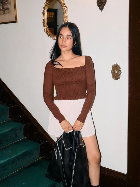 Women Sophie Smocked Longsleeve Brown Tops Lisa Says Gah