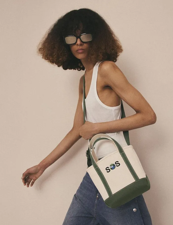 Women SOS Embroidered Small Tote Bag Ivorygreen Stella McCartney Tote Bags Women SOS Embroidered Small Tote Bag Ivorygreen Stella McCartney Tote Bags