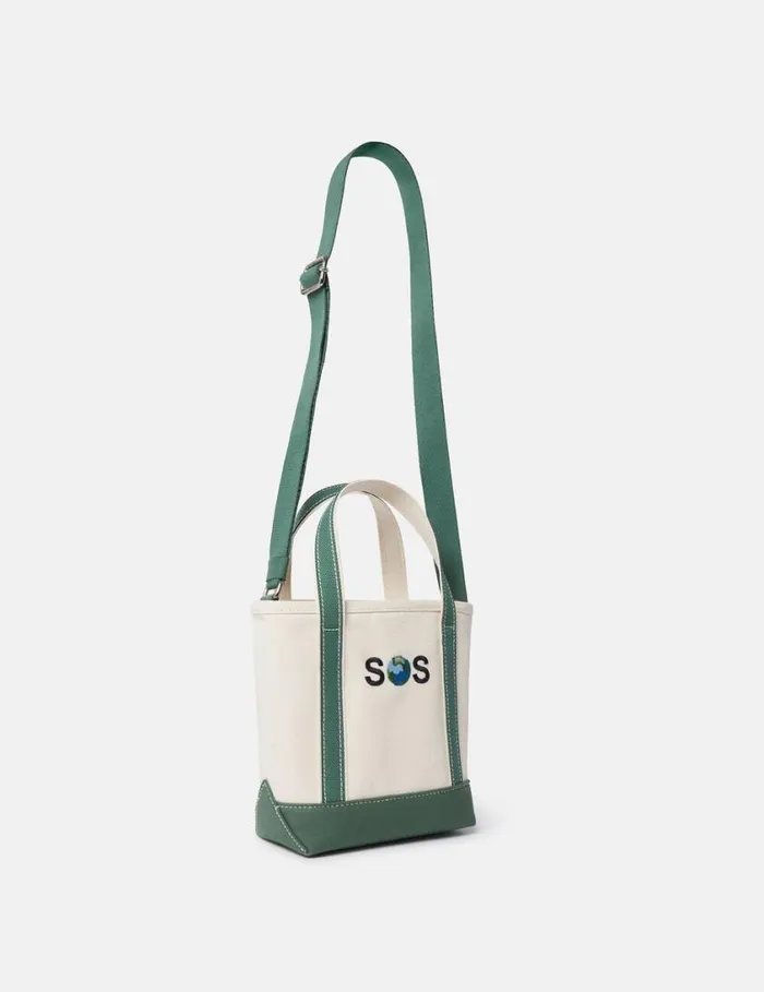 Women SOS Embroidered Small Tote Bag Ivorygreen Stella McCartney Tote Bags Women SOS Embroidered Small Tote Bag Ivorygreen Stella McCartney Tote Bags