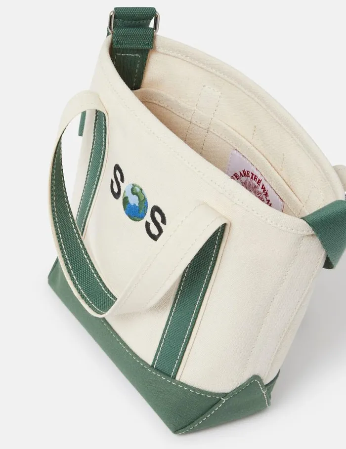 Women SOS Embroidered Small Tote Bag Ivorygreen Stella McCartney Tote Bags Women SOS Embroidered Small Tote Bag Ivorygreen Stella McCartney Tote Bags