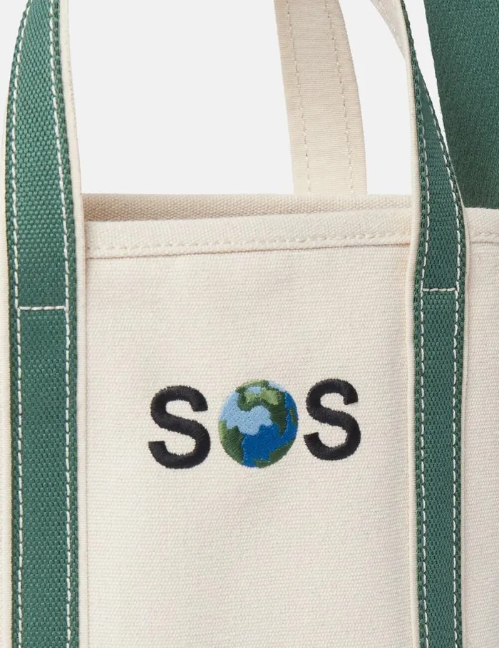 Women SOS Embroidered Small Tote Bag Ivorygreen Stella McCartney Tote Bags Women SOS Embroidered Small Tote Bag Ivorygreen Stella McCartney Tote Bags