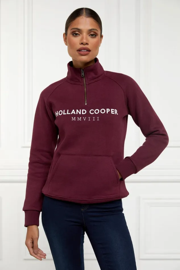 Women Sporting Heritage Zip Henley Merlot Holland Cooper Henley Women Sporting Heritage Zip Henley Merlot Holland Cooper Henley