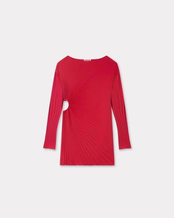 Women Sunray Pleats Short Dress Cherry Kenzo Dresses And Skirts