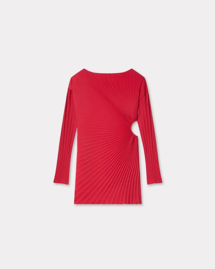 Women Sunray Pleats Short Dress Cherry Kenzo Dresses And Skirts
