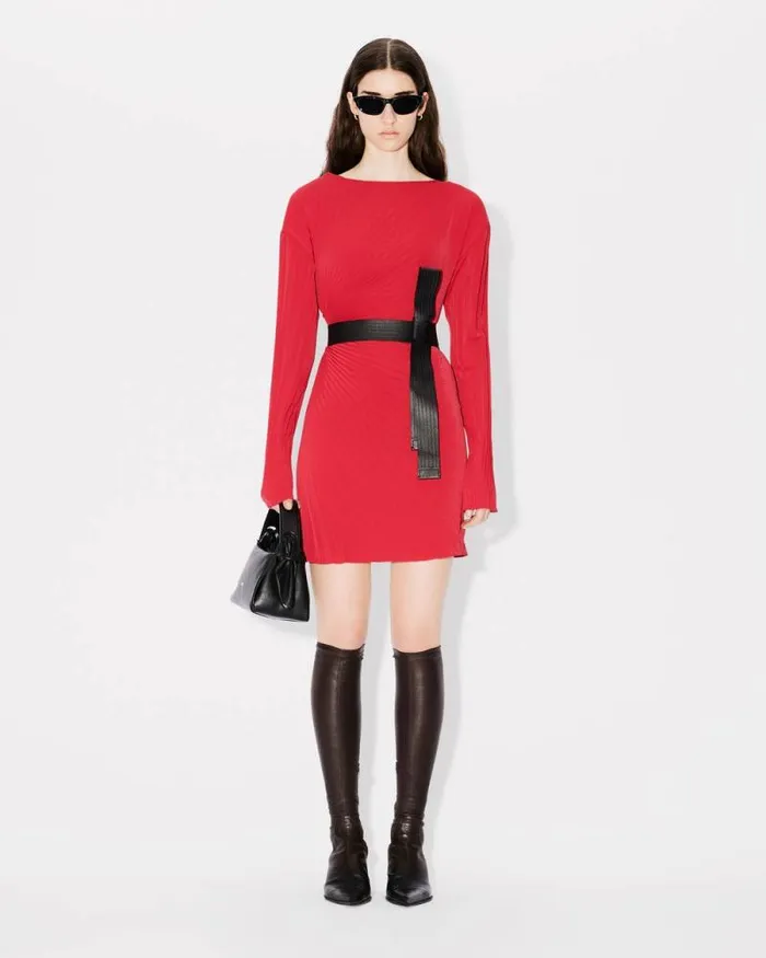 Women Sunray Pleats Short Dress Cherry Kenzo Dresses And Skirts