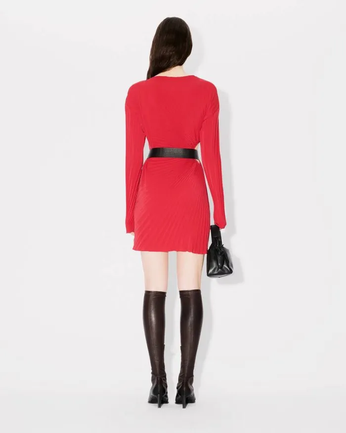 Women Sunray Pleats Short Dress Cherry Kenzo Dresses And Skirts