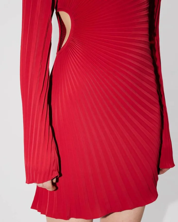 Women Sunray Pleats Short Dress Cherry Kenzo Dresses And Skirts