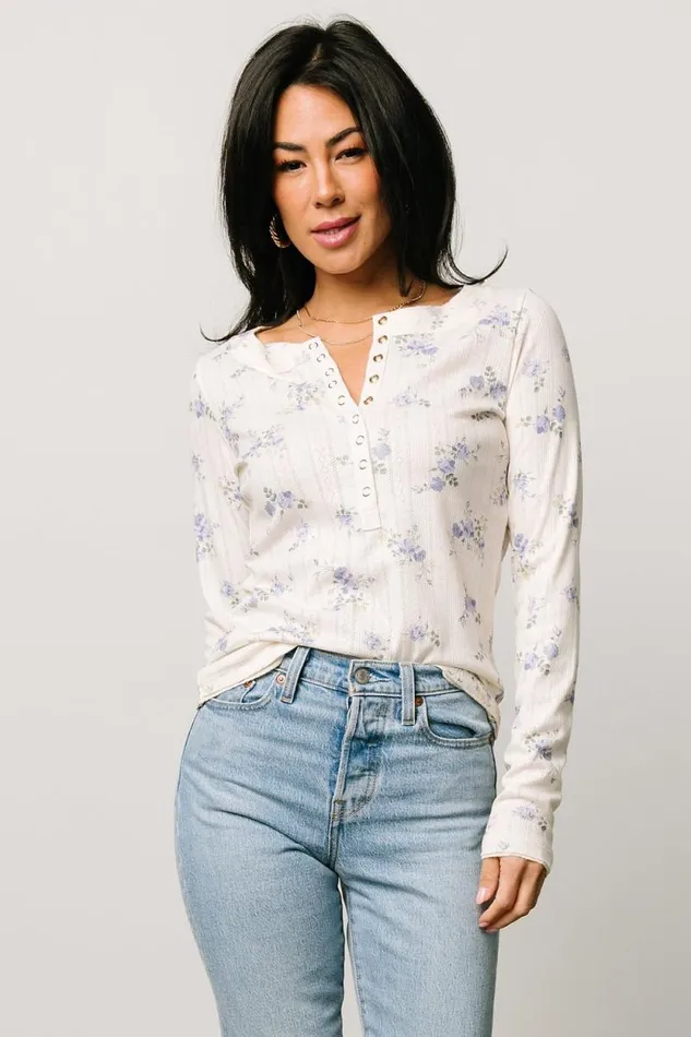 Women Suzanne Henley Top Periwinkle Floral Baltic Born Blouses and Shirts Women Suzanne Henley Top Periwinkle Floral Baltic Born Blouses and Shirts