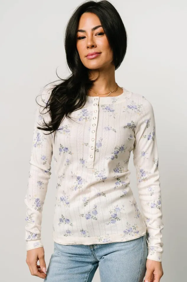 Women Suzanne Henley Top Periwinkle Floral Baltic Born Blouses and Shirts Women Suzanne Henley Top Periwinkle Floral Baltic Born Blouses and Shirts