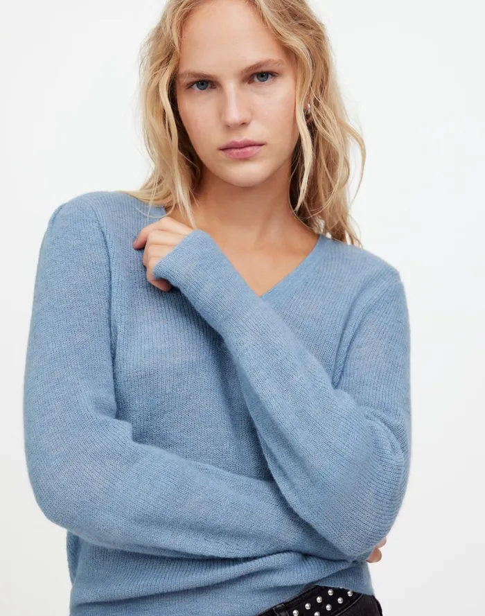 Women Sweaters Madewell AlpacaBlend Deep VNeck Sweater Hthr Blue Jeans
