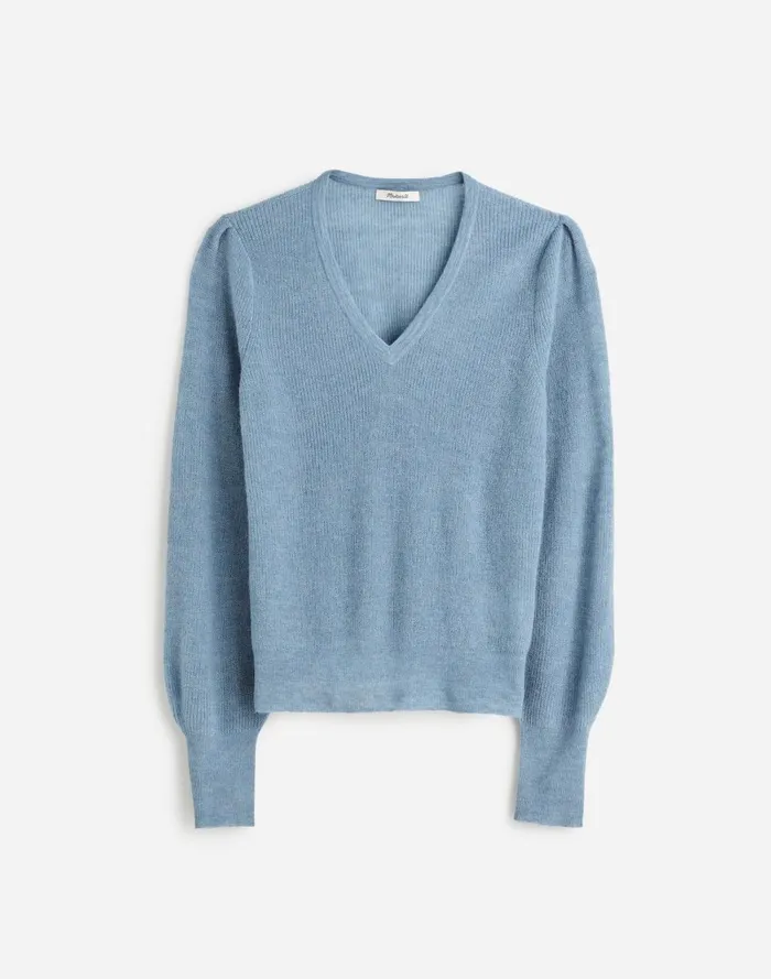 Women Sweaters Madewell AlpacaBlend Deep VNeck Sweater Hthr Blue Jeans