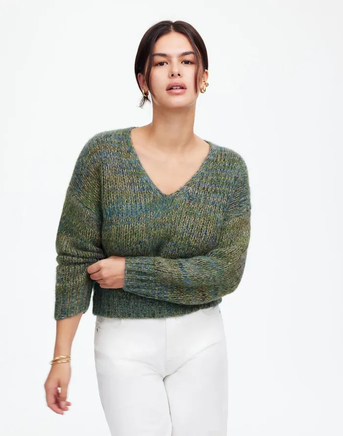 Women Sweaters Madewell Marled VNeck Sweater Mossy Umber Marl