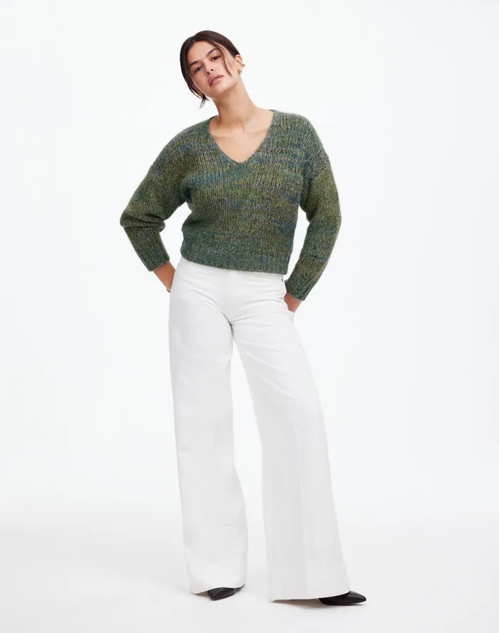 Women Sweaters Madewell Marled VNeck Sweater Mossy Umber Marl