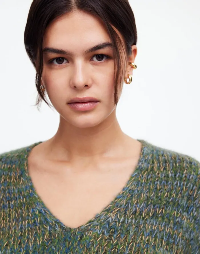 Women Sweaters Madewell Marled VNeck Sweater Mossy Umber Marl