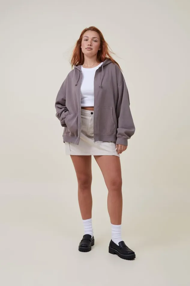 Women Sweats and Hoodies Cotton On Classic Washed ZipThrough Hoodie Washed Mocha
