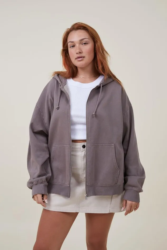Women Sweats and Hoodies Cotton On Classic Washed ZipThrough Hoodie Washed Mocha