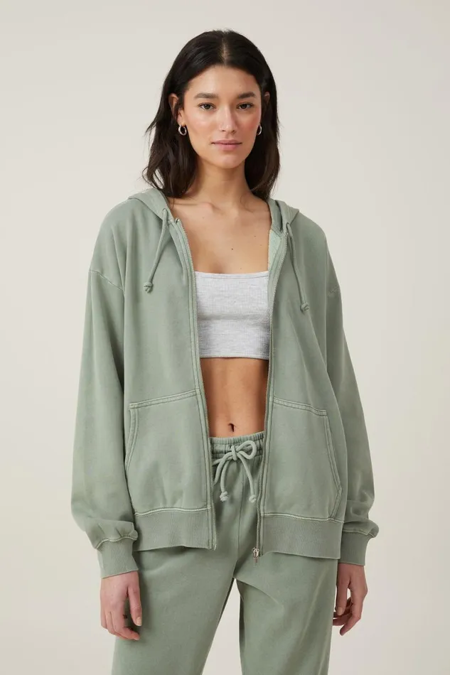 Women Sweats and Hoodies Cotton On Classic Washed ZipThrough Hoodie Washed Sage