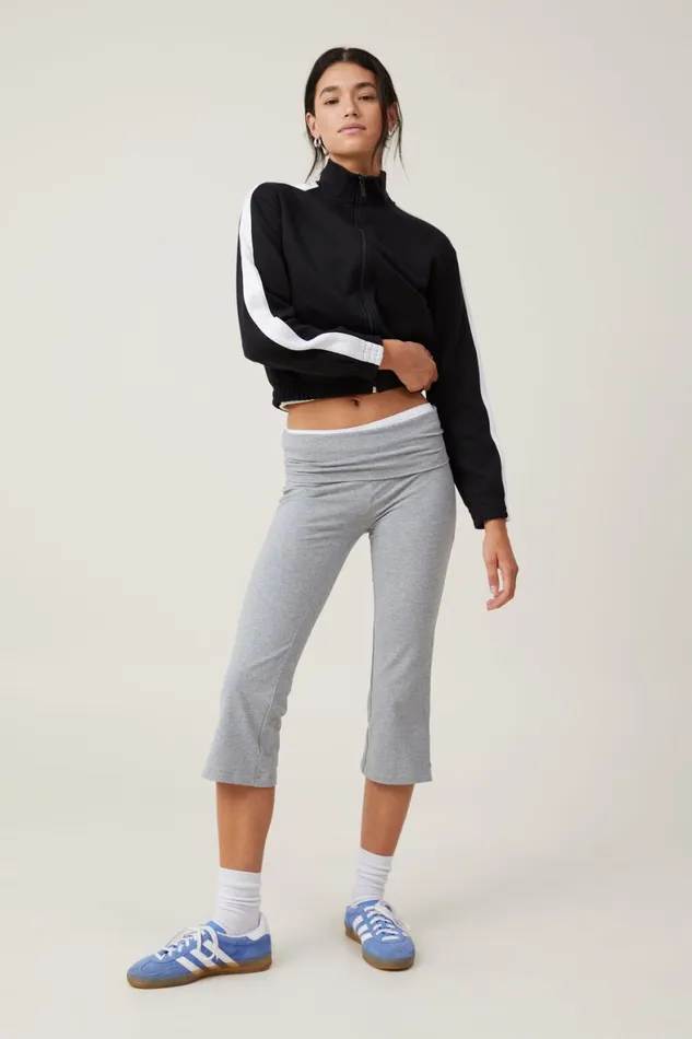 Women Sweats and Hoodies Cotton On Retro Sporty Cropped Zip Through Black