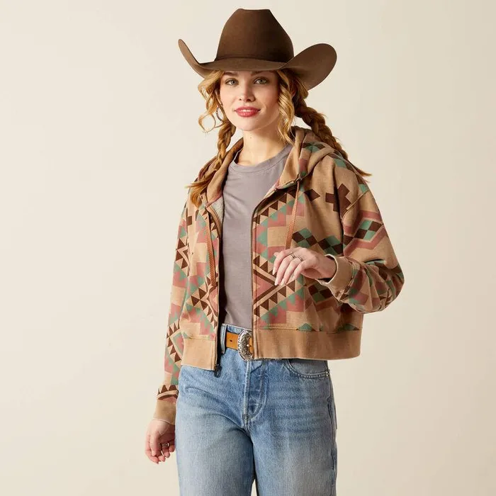Women Sweatshirts and Hoodies Ariat Sunset Spark Crop Hoodie Spark Geo Print