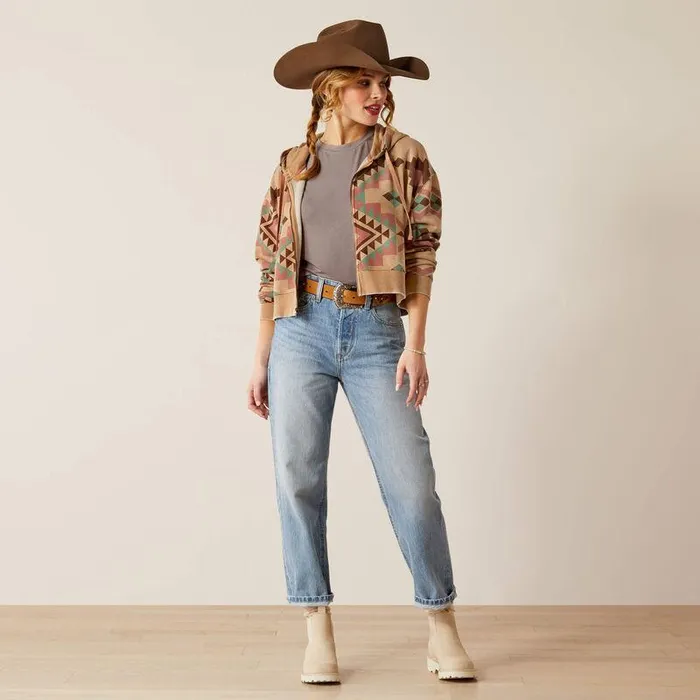 Women Sweatshirts and Hoodies Ariat Sunset Spark Crop Hoodie Spark Geo Print Women Sweatshirts and Hoodies Ariat Sunset Spark Crop Hoodie Spark Geo Print