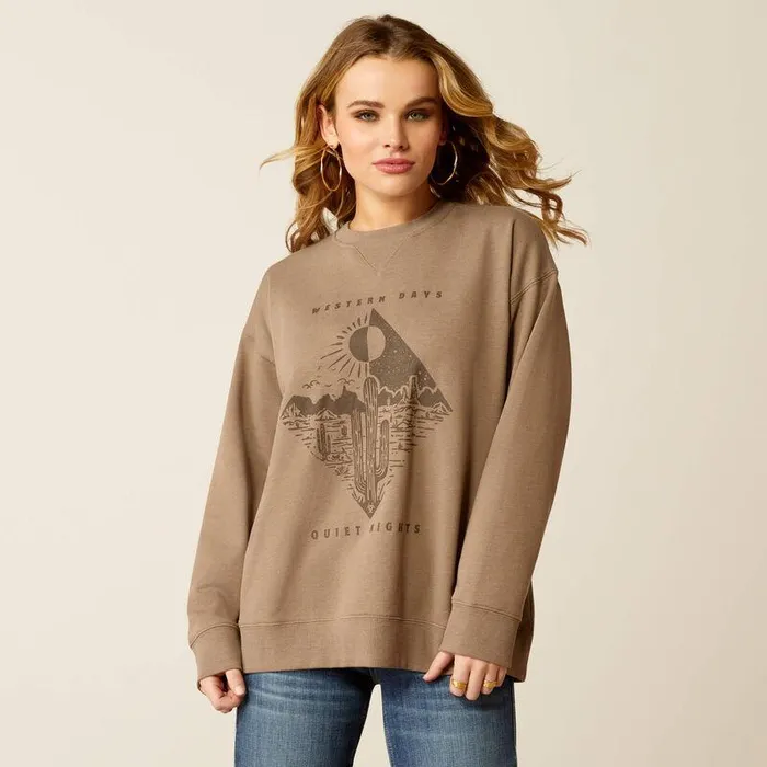 Women Sweatshirts and Hoodies Ariat Western Days Oversized Sweatshirt Dark Khaki