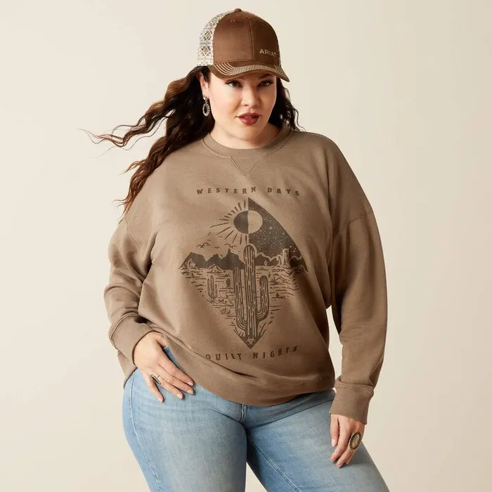 Women Sweatshirts and Hoodies Ariat Western Days Oversized Sweatshirt Dark Khaki Women Sweatshirts and Hoodies Ariat Western Days Oversized Sweatshirt Dark Khaki