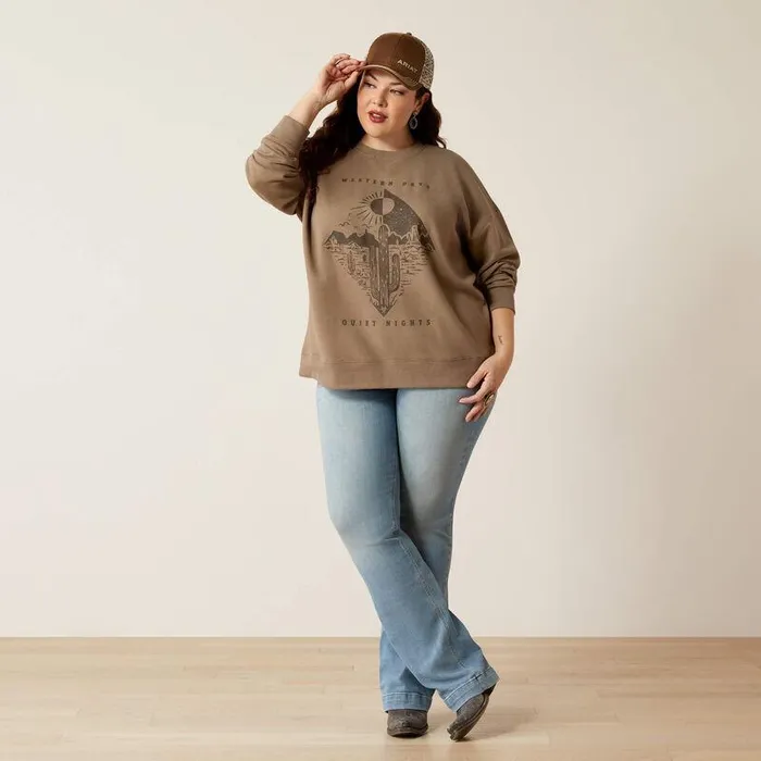 Women Sweatshirts and Hoodies Ariat Western Days Oversized Sweatshirt Dark Khaki Women Sweatshirts and Hoodies Ariat Western Days Oversized Sweatshirt Dark Khaki