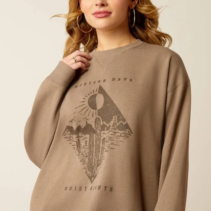 Women Sweatshirts and Hoodies Ariat Western Days Oversized Sweatshirt Dark Khaki Women Sweatshirts and Hoodies Ariat Western Days Oversized Sweatshirt Dark Khaki