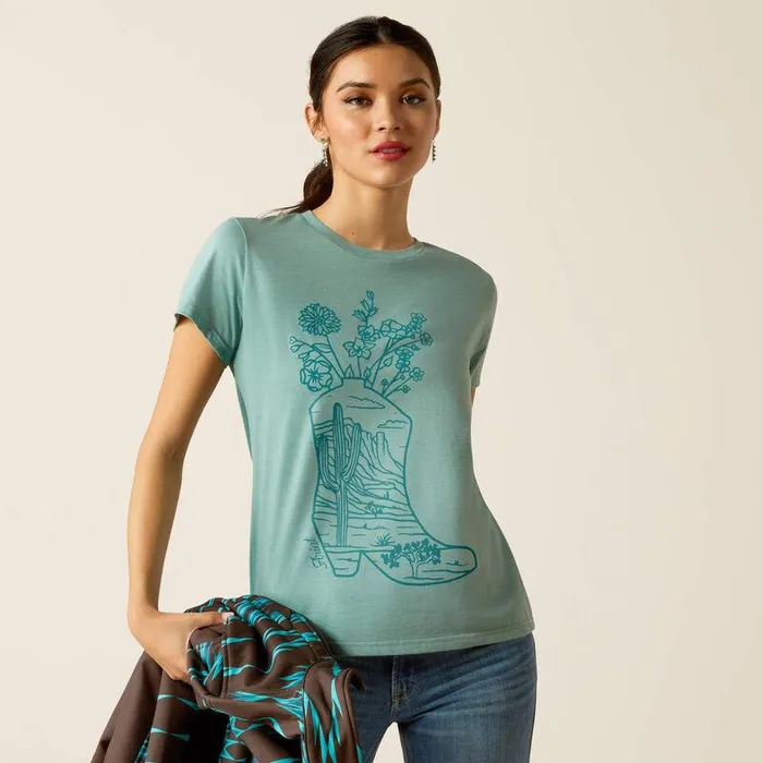 Women TShirts and Tops Ariat Ariat Garden Boot TShirt Ocean Blue Heather