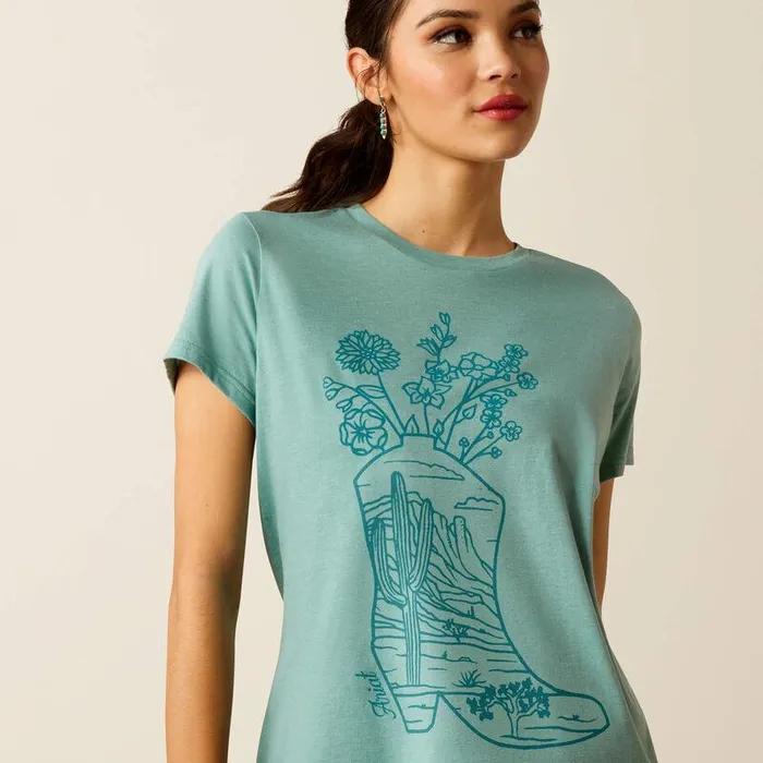 Women TShirts and Tops Ariat Ariat Garden Boot TShirt Ocean Blue Heather Women TShirts and Tops Ariat Ariat Garden Boot TShirt Ocean Blue Heather