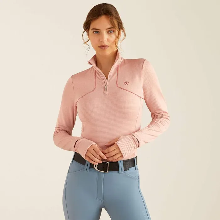 Women TShirts and Tops Ariat Gridwork 14 Zip Baselayer Misty Rose Heather