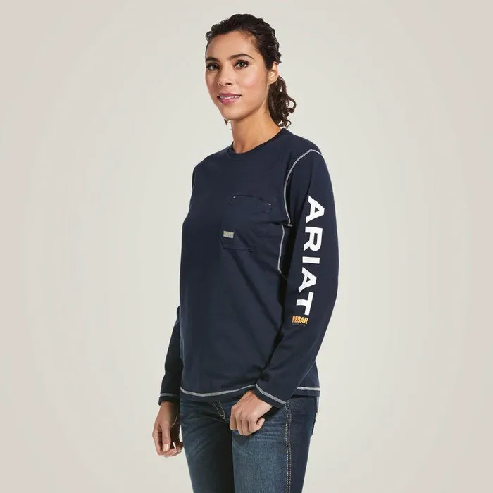 Women TShirts and Tops Ariat Rebar Workman Logo TShirt Navy