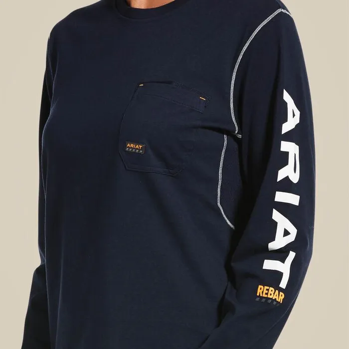 Women TShirts and Tops Ariat Rebar Workman Logo TShirt Navy Women TShirts and Tops Ariat Rebar Workman Logo TShirt Navy