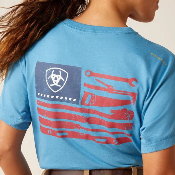 Women TShirts and Tops Ariat Rebar Workman Tool Flag TShirt Cendre Blue Women TShirts and Tops Ariat Rebar Workman Tool Flag TShirt Cendre Blue