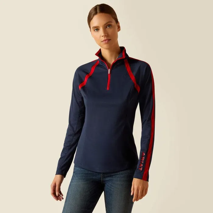 Women TShirts and Tops Ariat Sunstopper 30 14 Zip Baselayer Navytred