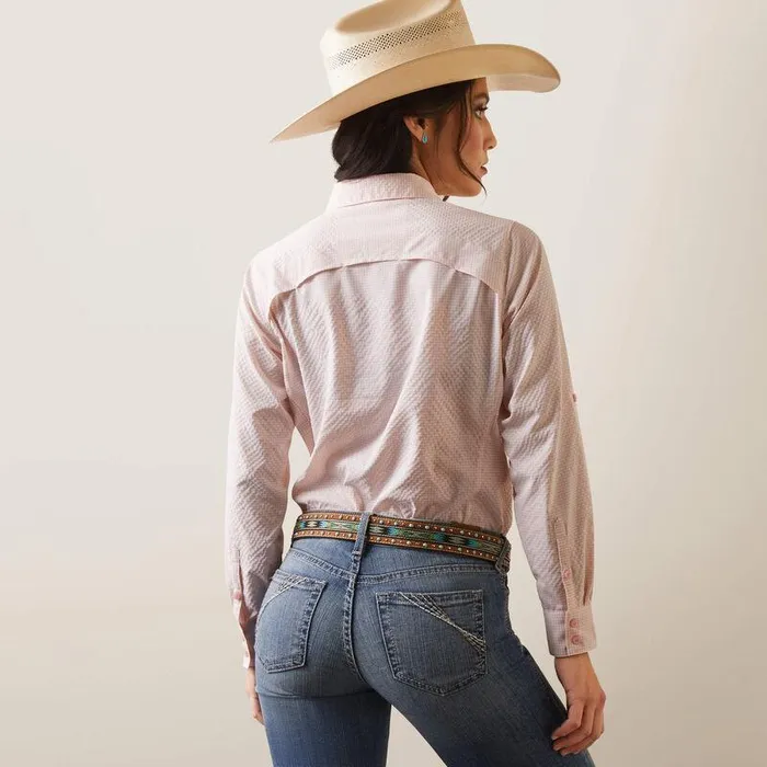 Women TShirts and Tops Ariat VentTEK Stretch Shirt Coral Blushandwhite Check