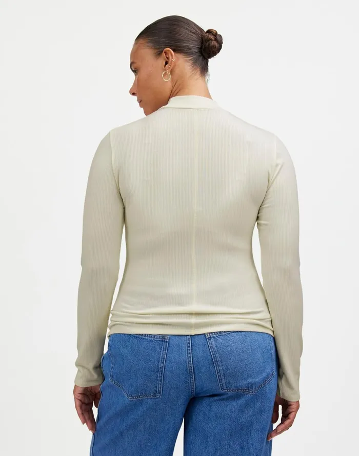 Women Tees Madewell Drapey Rib LongSleeve Mockneck Top Winter White