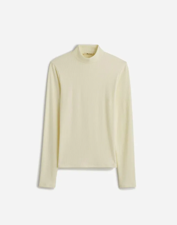 Women Tees Madewell Drapey Rib LongSleeve Mockneck Top Winter White