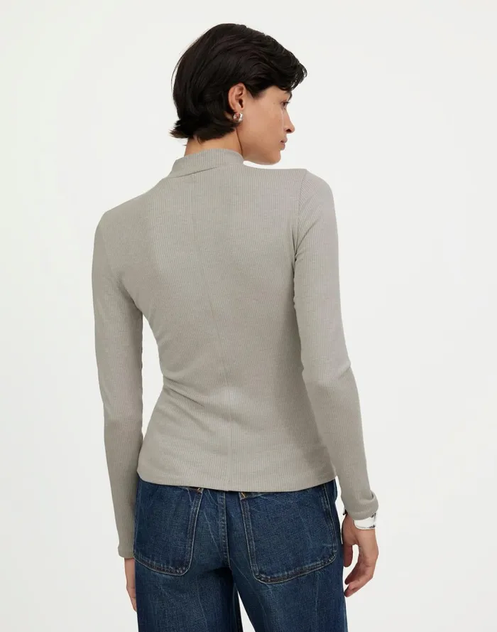 Women Tees Madewell Heathered Drapey Rib LongSleeve Mockneck Top Hthr Steel Morning