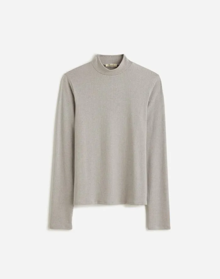 Women Tees Madewell Heathered Drapey Rib LongSleeve Mockneck Top Hthr Steel Morning